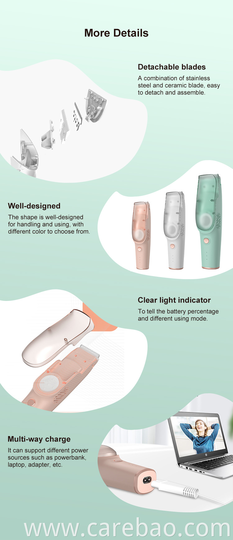 Modern Design Baby Vacuum Hair Clipper Trimmer For Home Use With Stainless Steel Ceramic Blades